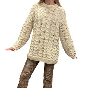 Handmade 3D Knit Cream Sweater